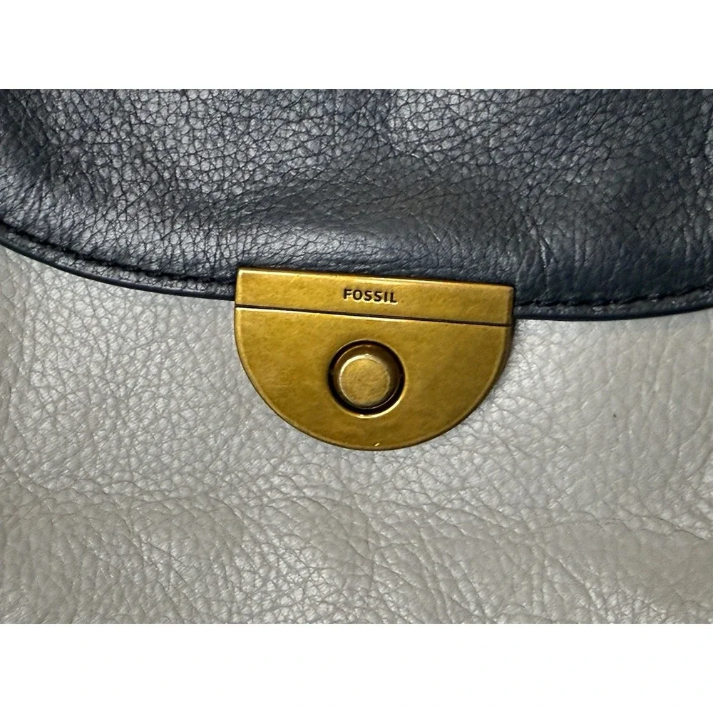 Fossil Long Live Vintage 1954 Blue And Gray Leather Flap Crossbody Bag Purse